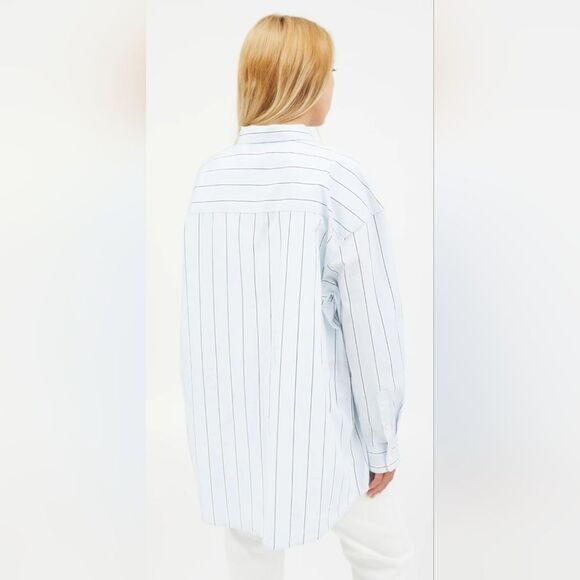 BABATON Aritzia size M Mahler Stripe Blue and White Essential Oversized Shirt - Picture 4 of 9